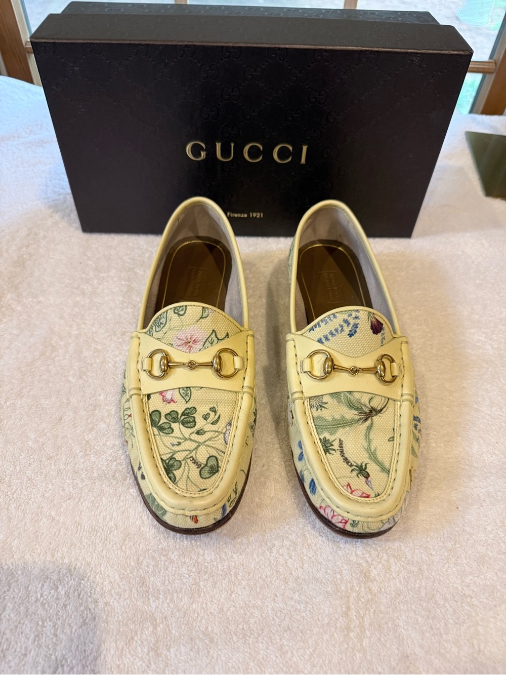 Gucci Yellow Floral Horsebit Loafers